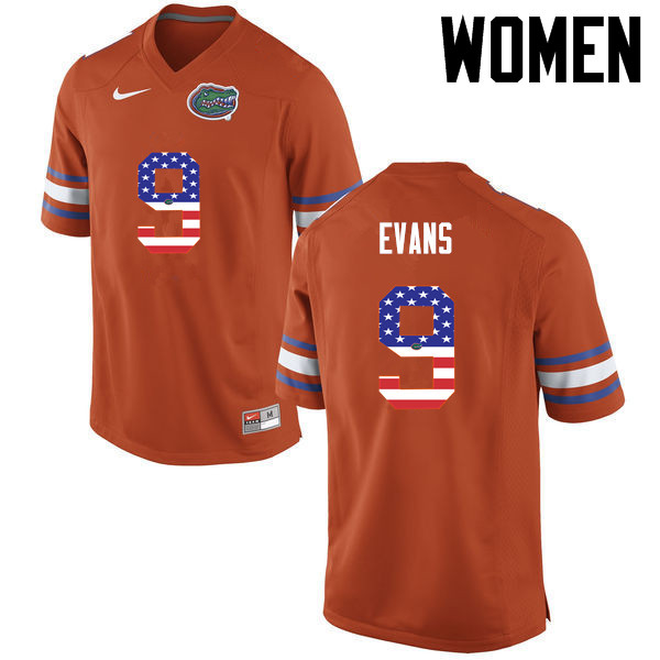 Women Florida Gators #9 Josh Evans College Football USA Flag Fashion Jerseys-Orange